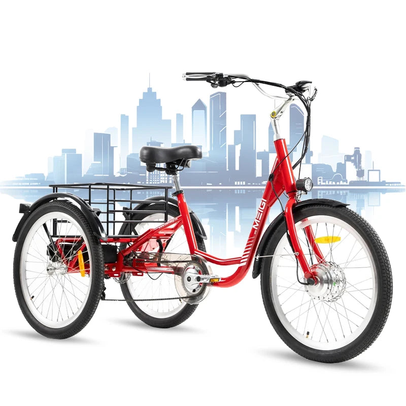 3 Wheel Electric Cargo Tricycle for Adult Powerful Strong 750W Peak Motor 36V 24 Inch Tire Electric City Bike For Man Women