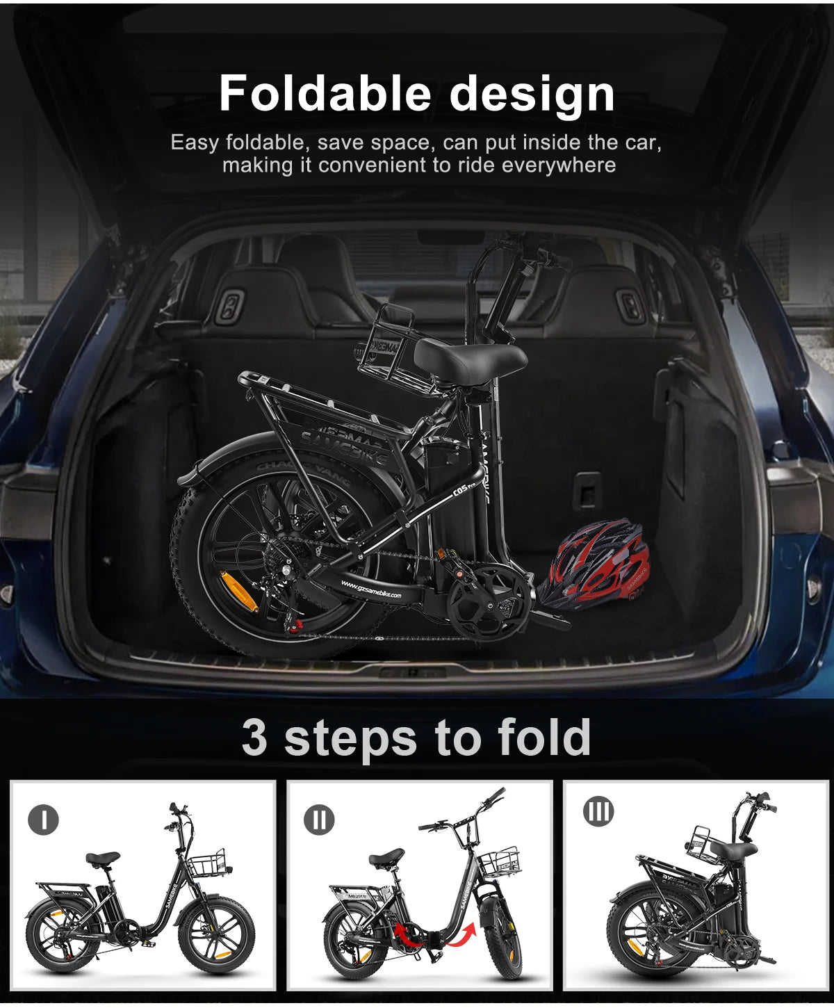 Peak 850W, 20" Foldable Fat Tire Ebike With 36V 13AH Removable Battery For Man And Woman, Electric Bike for Adults.