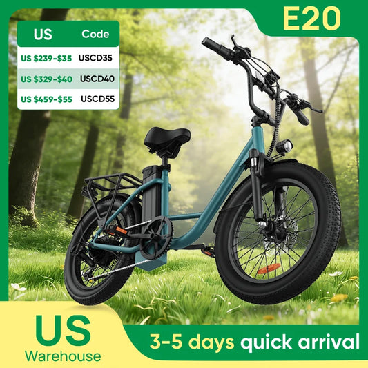 URLIFE 1000W E20 Electric Bike | 48V 13Ah Removable Battery, 20MPH, 20''X3" Fat Tire, 7-Speed E-Bike with Dual Disc Brake