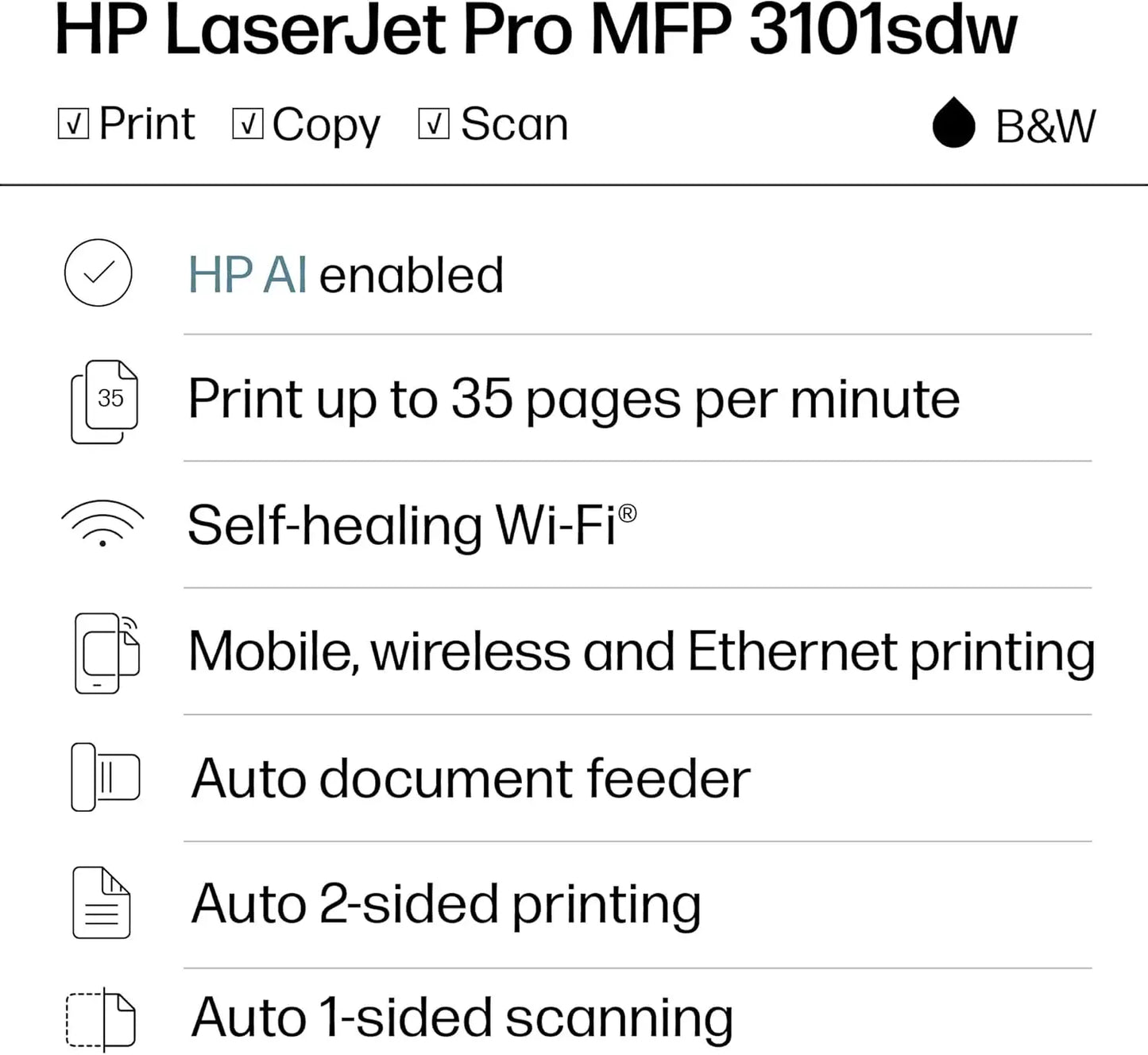 Wireless All-in-One Laser Printer with Duplex Printing, Ideal for Small Teams
